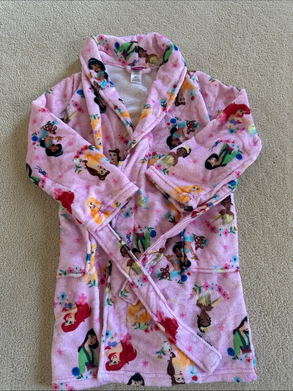 Disney Girls' Pink Princess Fleece Bathrobe with Character Print